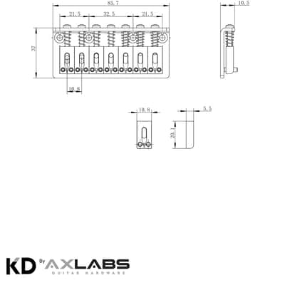 KD By AxLabs 7-String Hardtail Bridge - String-Through-Body, 10.8 mm Spacing - Black Nickel image 2