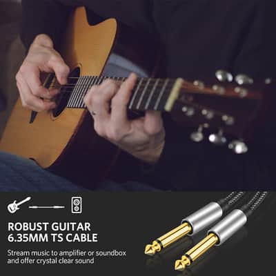 6.35Mm Instrument Cable 50Ft,Silver Color Premium 6.35Mm Mono Jack 1/4" Ts Cable Unbalanced Guitar Patch Cords/Instrument Cable Male To Male With Zinc Alloy Housing And Nylon Braided(50Ft/15M) image 3