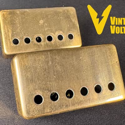 Gibson OEM Custom Shop PAF Spec Aged Gold Humbucker Cover Set of 2 RELIC 49.2mm Spacing