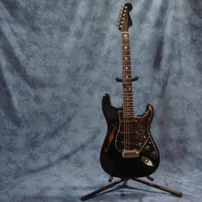 Custom Semi-Hollow Body Thin Line Strat w Lindsey Fralin Split Blade P'ups Black image 20