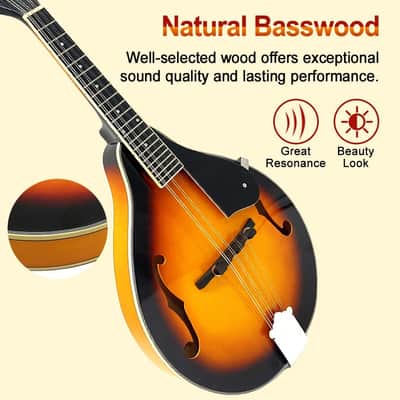 A-Style 8-String Acoustic-Electric Mandolin Kit with Gig Bag, Tuner, Strap & Accessories image 4
