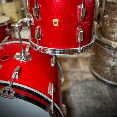 Ludwig No. 980 Super Classic Outfit 9x13 / 16x16 / 14x22" Drum Set with Keystone Badges 1968 - 1969 - Red Sparkle image 2