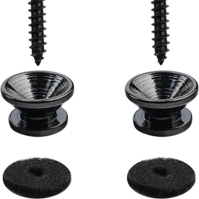 2 PCS Bass Guitar Strap Locks Buttons Stainless Steel Strap Buttons End Pins with Mounting Screws Felt Washer for Classial Acoustic Electric guitar Bass Ukulele Mandolin (Vacuum Black) image 1