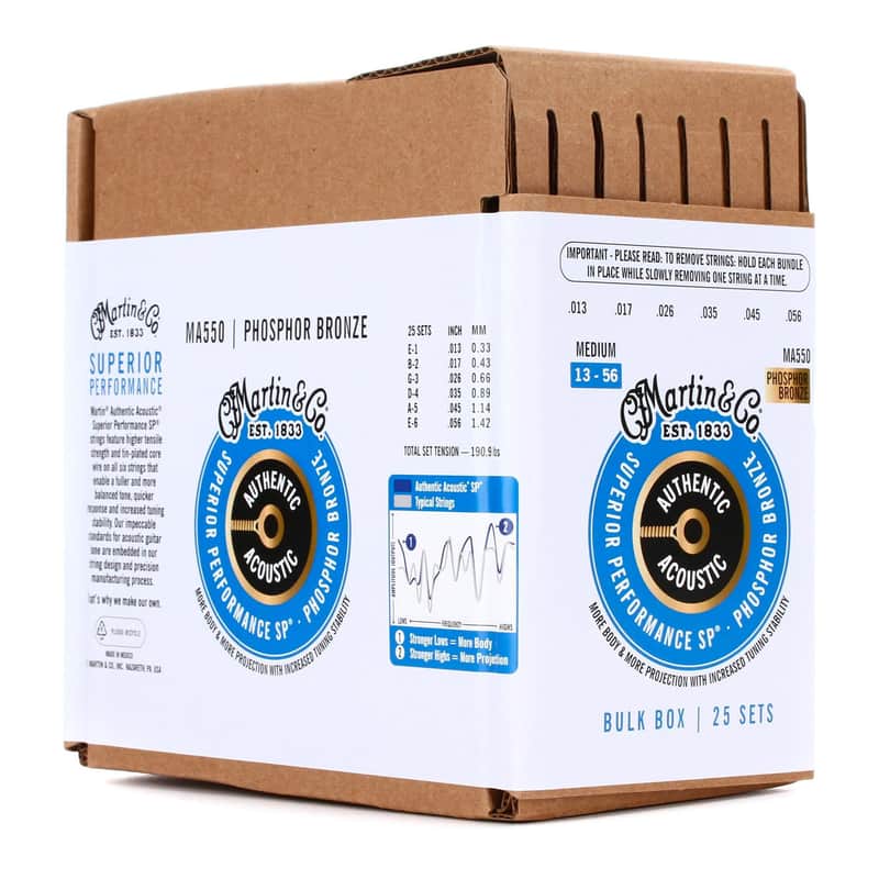 Martin MA550 Authentic Acoustic Superior Performance Guitar Strings 92/8 Phosphor Bronze Bulk Box 25-Pack 13-56 image 1