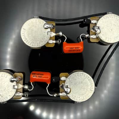 Gibson Les Paul 50s style wiring harness with Sprague Orange Drop 0.022uF capacitors and split long shaft audio taper pots image 1