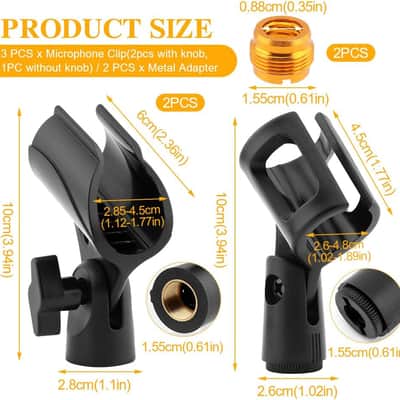 3 pcs Universal Microphone Clip, Adjustable Mic Clip Holder for Mic Stand with 5/8" Male to 3/8" Female Screw Adapter fits Wired or Wireless Handheld Microphones(COLOR:Black) image 2