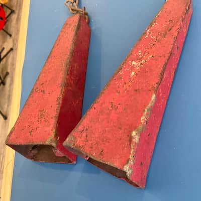 Vintage Metal Cowbells Pair w/ Heavy Link Chain - Red image 7