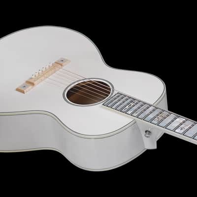 iMus i00-Size Handcrafted Acoustic Guitar - Adirondack Spruce Top with Flamed Maple Back and Sides - 90-Day Build,Ebony Fretboard Abalone Inlay - Stage and Studio Pro - Gloss White -Chinese Mother-of-Pearl Inlay Art image 4