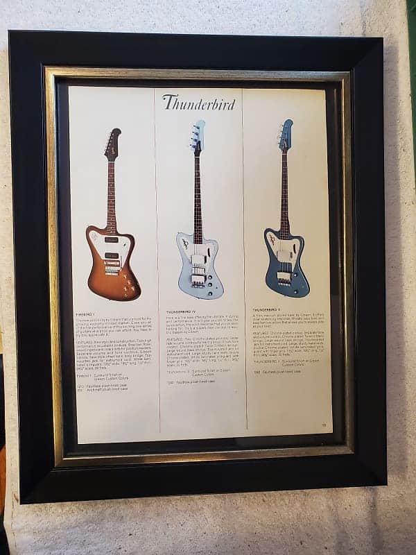 1966 Gibson Guitars Color Promotional Ad Framed Custom Color Thunderbird II & IV Basses Original image 1