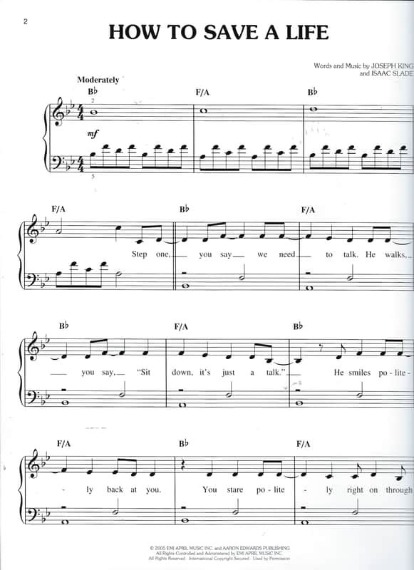 How to Save a Life Easy Piano Sheet Music (The Fray) Easy Piano image 1