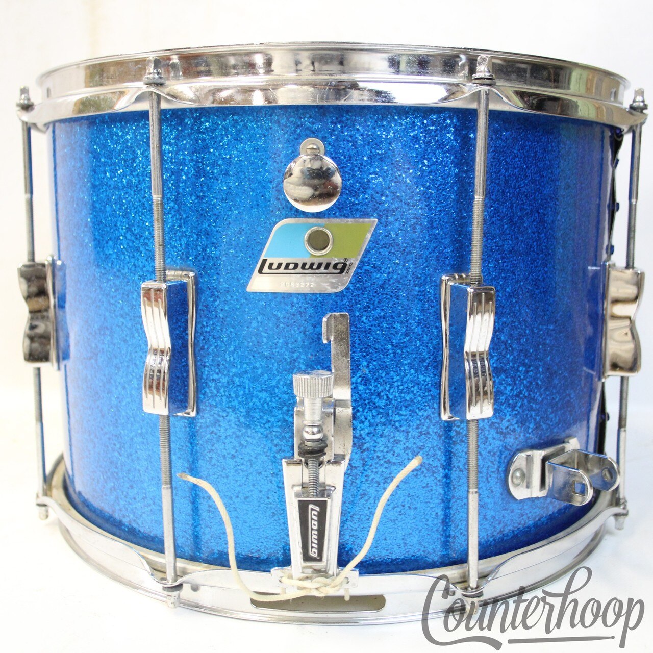 Ludwig 14x10"Blue Sparkle Snare Drum Vintage 80s Blue/Olive Badge 5Ply Maple USA — main photograph