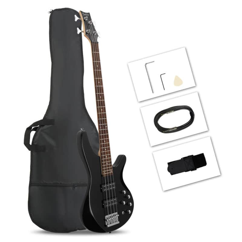 Glarry 44 Inch GIB 4 String H-H Pickup Laurel Wood Fingerboard Electric Bass Guitar with Bag and other Accessories - Black image 1
