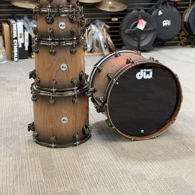 DW COLLECTOR'S PURE WALNUT 22-10-12-14-16 NATURAL TO QUICK EBONY BURST BLACK NICKEL HARDWARE image 14