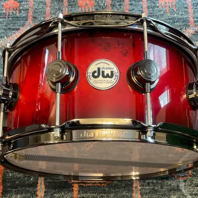 DW Collector’s Series Exotic 6.5 x 14 Snare Drum - Red to Candy Black Burst over Mapa Burl w/Black Nickel Hardware image 1