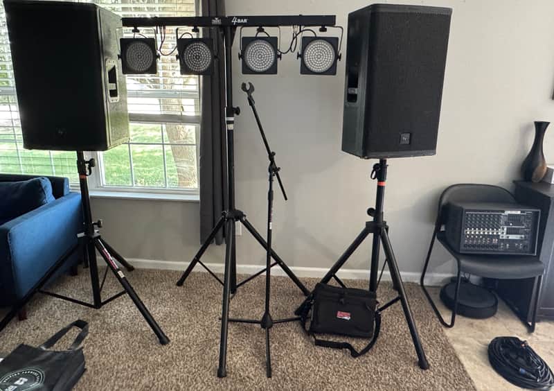 Complete PA / DJ Package - EV ELX115 Pair, Yamaha EMX512SC, Chauvet 4BAR, Samson Wireless + Accessories image 1