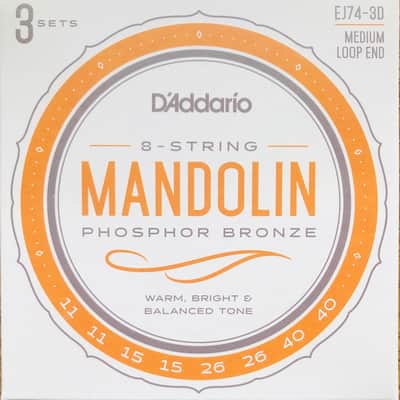 Three sets D'Addario EJ74 Phos Bronze Mandolin Strings; 3-pack gauges 11-40 image 1