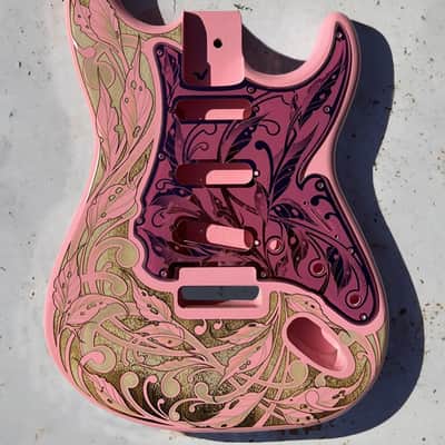 Engraved Pink Mirror Acrylic Pickguard & Tremolo Cover for Fender Stratocaster HSH, HSS, SSS Setups Available image 5