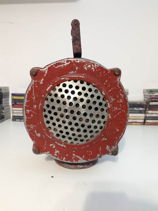 Vintage Mechanical Hand-Crank Air Raid Siren – 1960s Industrial Sound Effect / Prop – WWII Style image 1