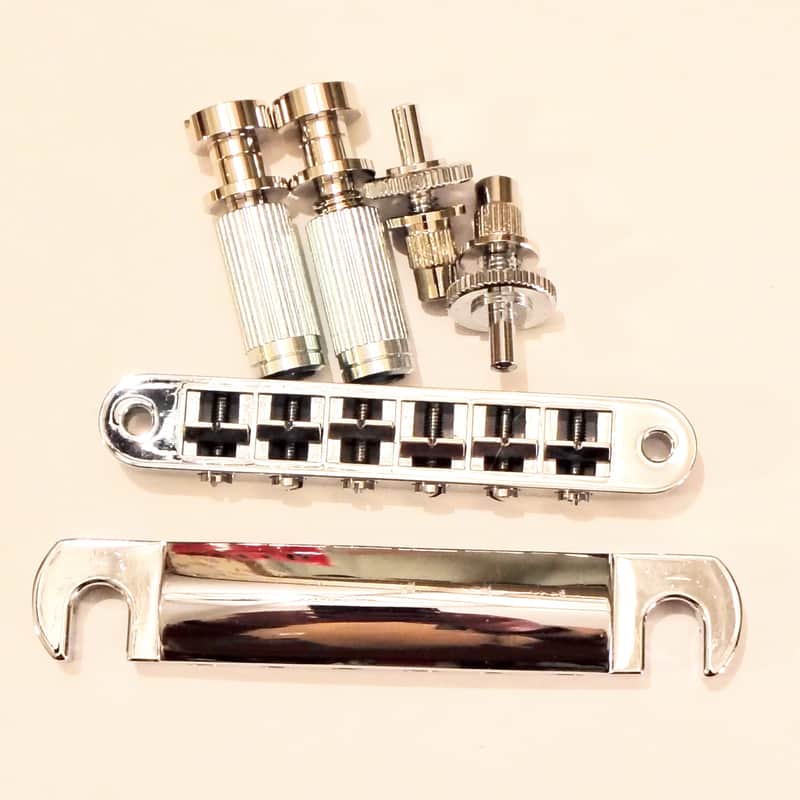 Chrome Nashville Style Tune-O-Matic Bridge & Stop Tailpiece Set w/ Studs & Bushings image 1