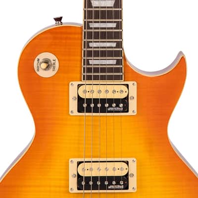 Vintage V100T ReIssued Electric Guitar ~ Flamed Thru Honeyburst image 3