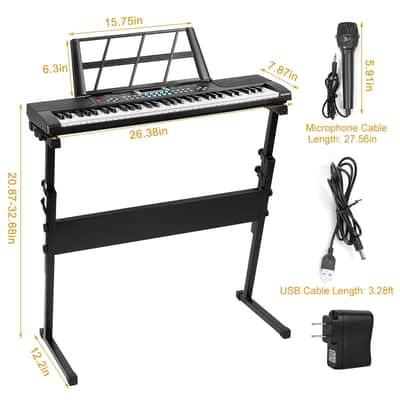 Cxxss 61 Keys Digital Music Electronic Keyboard Electric Musical Piano Instrument Kids Learning Keyboard w/ Stand Microphone-Black image 7