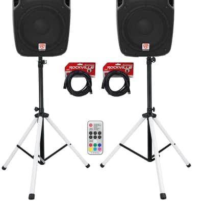 (2) Rockville SPGN128 12" Passive 1200w DJ PA Speakers+LED Stands+Remote+Cables image 16