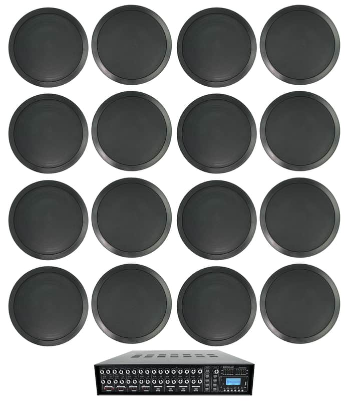 Rockville 4-Zone Multi Room Audio System w/ (16) 8" 70v Black Ceiling Speakers image 1