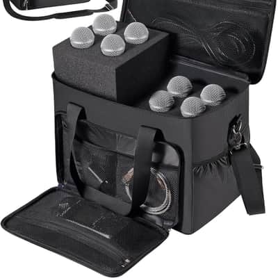 Microphone Case for 8 Mics, Travel Microphone Bag with Foam for Wired and Wireless Microphones, Microphone Carrying Case with Adjustable Strap for Vocal Mics, Mic Clips, XLR Cables and Charger image 3