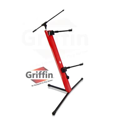 GRIFFIN Two Tier Column Keyboard Stand – Mic Boom 2 Arm Double Mount Studio Gear image 2