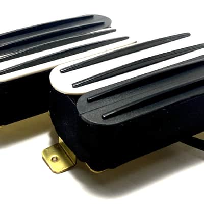 Quad Rail Humbuckers, 4 Blade Rail Style Overwound Passive 23K Pickup Set ~ White Black Zebra #1 Black Rails image 2