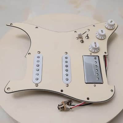 Vintage Cream Guitar HSS Strat Style Loaded Prewired Pickguard, MultiFunction Wiring image 3