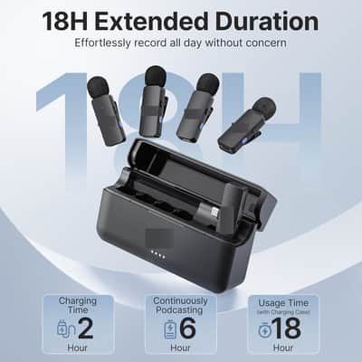 Wireless Lavalier Microphone for iPhone 15/16 Series Type C Smartphone with Charging Case, 4-Channel Mono Output, Omnidirectional Noise Cancelling Lapel Mic for Video Recording Podcast image 2