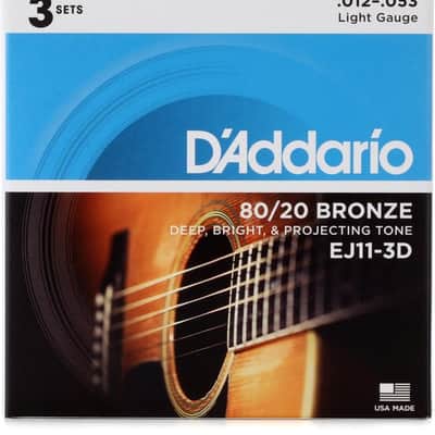 D'Addario 80/20 Bronze Acoustic Guitar Strings - .012-.053 Light (3-pack) image 2