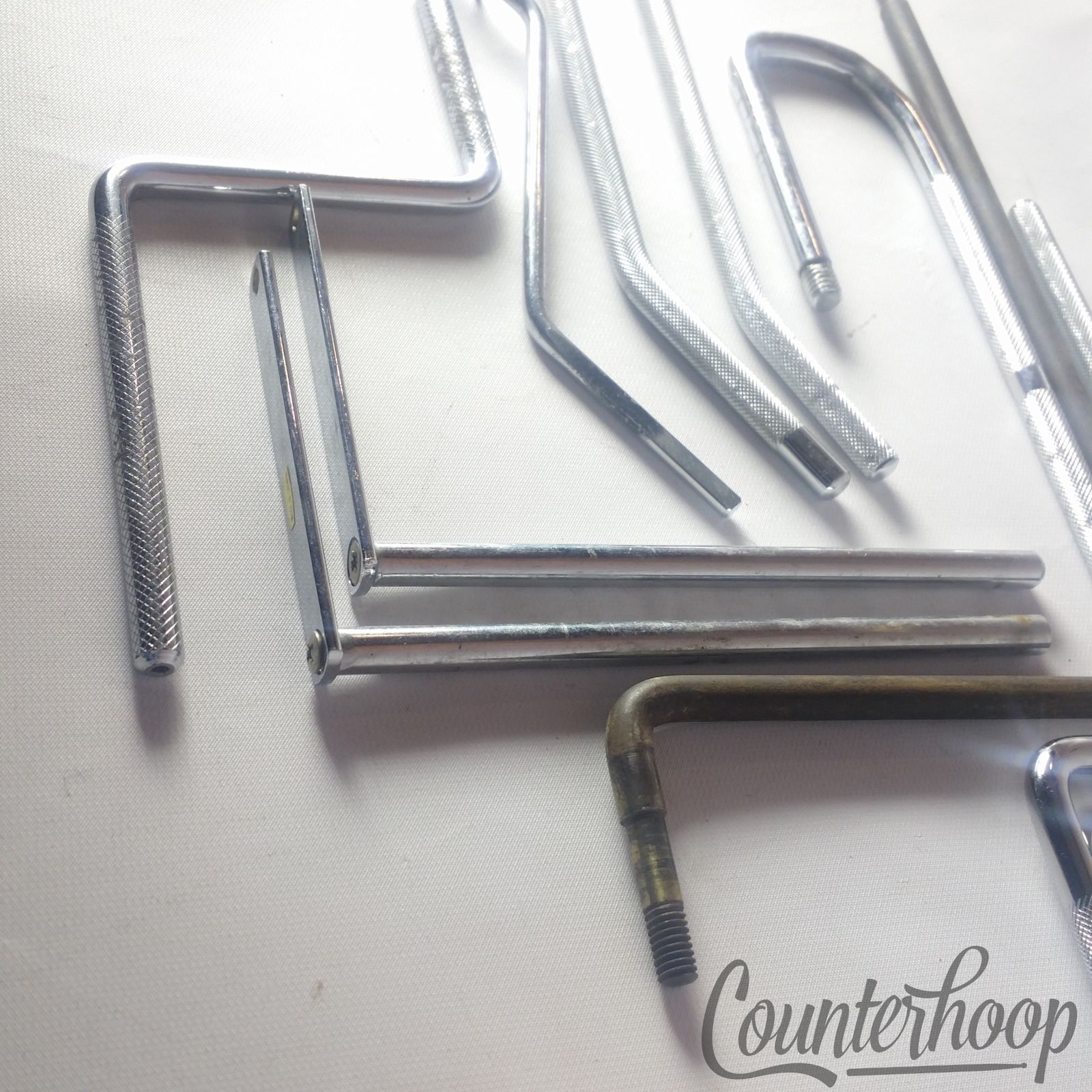Cowbell / Auxiliary Percussion Rods L-Arms 3/8" Chrome Cymbal Mounts Parts Lot* — main photograph