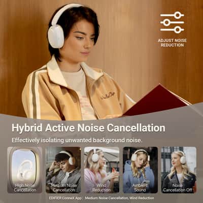 Immagine Edifier V80 Hybrid Active Noise Cancelling Bluetooth Headphones, Ivory - 6