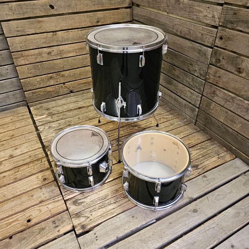 Unbranded Tom And Floor Tom Drums Set Of Three, Black USED! RKPXM220726 image 1