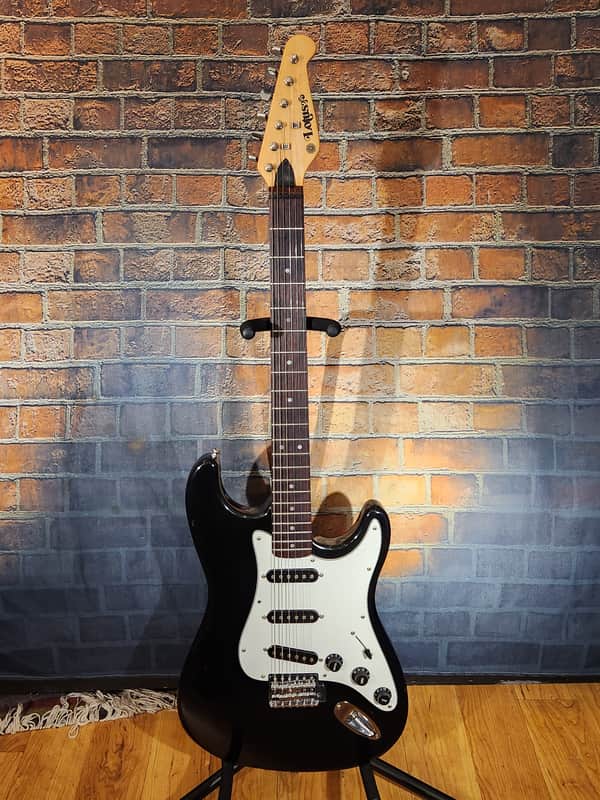 Lotus S-Style Electric Guitar Black New Strings Set Up image 1