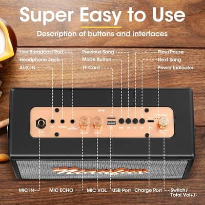 Retro Bluetooth Karaoke Machine – Dual Wireless Mics, Vintage Style, All-in-One Portable Sound System image 4