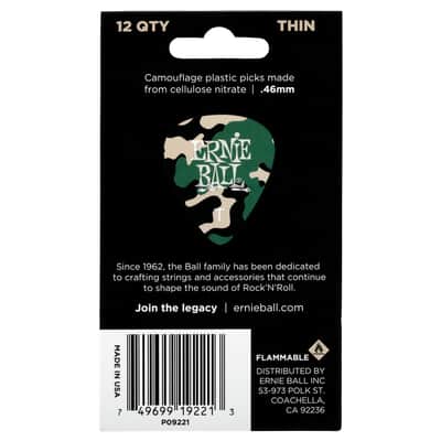 Ernie Ball Camouflage (Camo) Cellulose Guitar Picks, Thin, 12 Pack - 9221 image 4