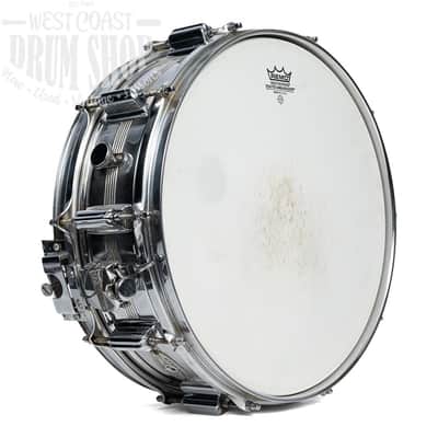 Vintage Rogers "5-Line" Dyna-Sonic 5x14 Brass Snare Drum with "Beavertail" Lugs 1960s image 4