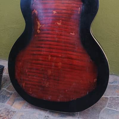 Vintage Harmony? acoustic Hollow arched top body guitar with F holes image 4