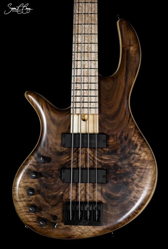 Elrick Handcarved eVolution Gold Series Bass Guitar 2019 - Figured Walnut image 1