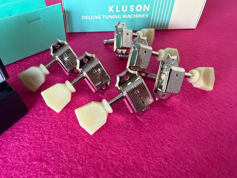 Kluson Single line 3 + 3 Guitar tuners for Gibson ®️ Guitars - Nickel - Single ring vintage tulip image 1