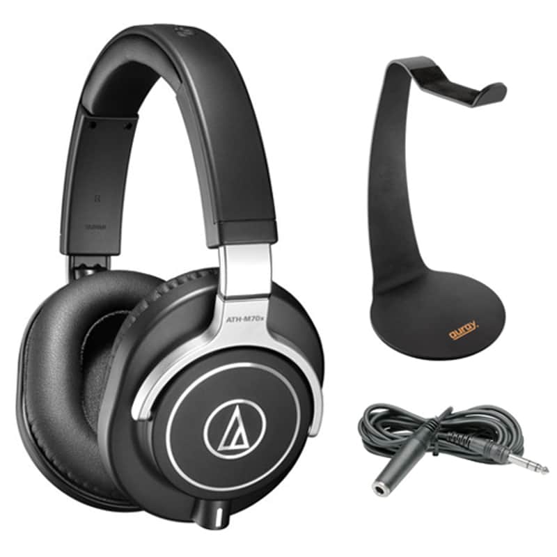 Audio-Technica ATH-M70x Pro Monitor Headphones with Headphone Stand & Extension Cable 10' image 1