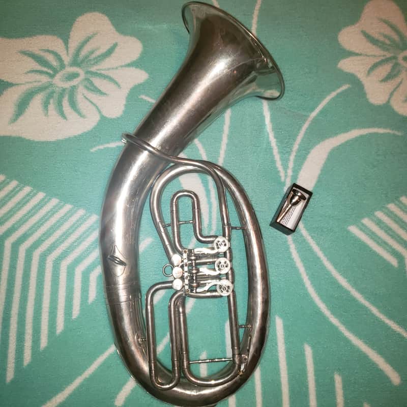 Unknown Large Bore Bb Tenor Helicon (Ovular Euphonium) 1900s - Raw Nickel image 1