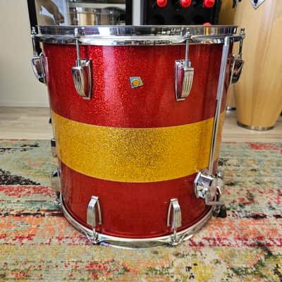 Ludwig Tri-Band Red & Gold Sparkle 3-ply Kit 22-16-12" Blue/Olive Badge image 9