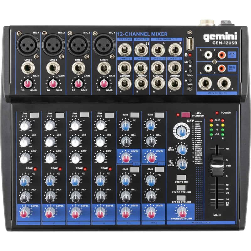 Gemini GEM-12USB 12 Channel USB Bluetooth Mixer for Podcast Recording Live Sound image 1