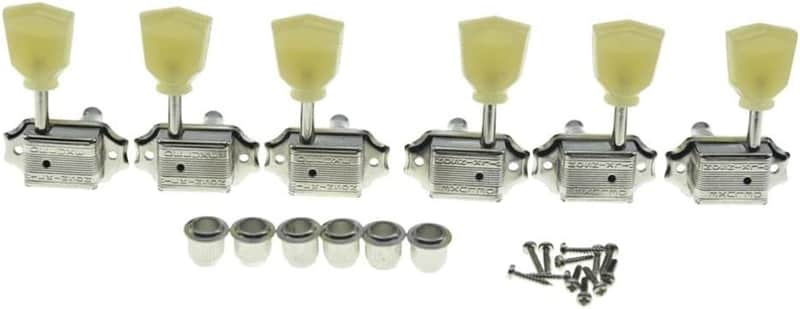 Nickel with Vintage Button 3x3 Deluxe Vintage Tuners Guitar Tuning Keys Machine Heads with Plastic Keystone Buttons for Les Paul/SG/ES, (K1948) image 1