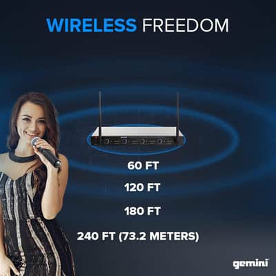 Gemini Sound UHF-04M Wireless Cordless Professional Set of 4 Handheld Microphones and Receiver for DJ, Karaoke, Stage Performance or PA System Four Pack image 3
