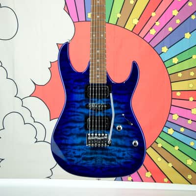 Ibanez GRX70 Quilted Top Electric Guitar, Transparent Blue Burst image 2